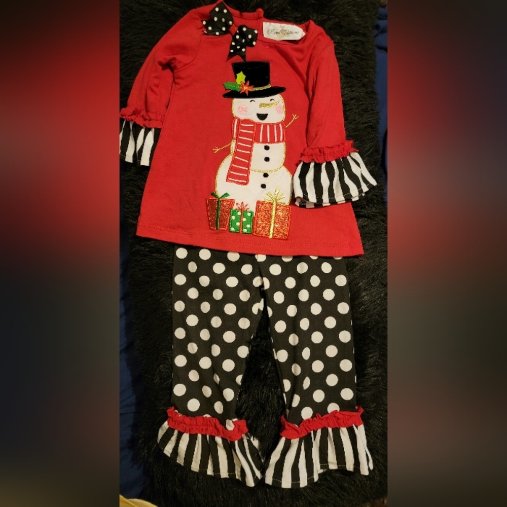 SOLD- Rare Editions Snowman Holiday Outfit, 6-9 month